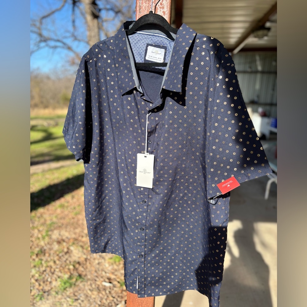 Craft + Flow Dark Blue and Gold Men's Shirt